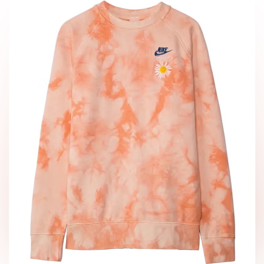Nike Peach Tie-Dye Sweatshirt with Daisy Embroidery